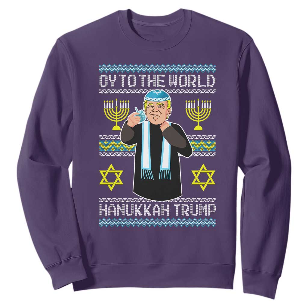 Funny Hanukkah Trump Sweatshirt Oy To The World Menorah David Stars TS11 Purple Print Your Wear