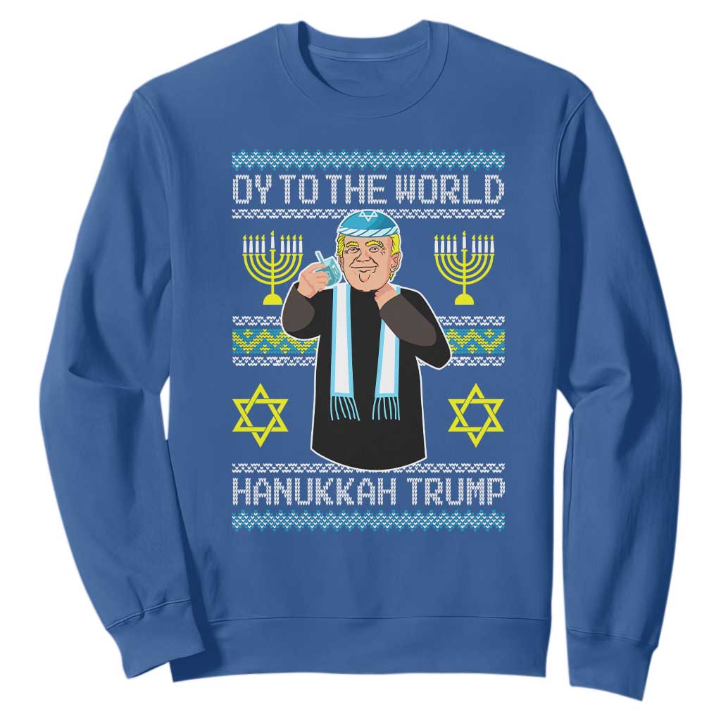 Funny Hanukkah Trump Sweatshirt Oy To The World Menorah David Stars TS11 Royal Blue Print Your Wear