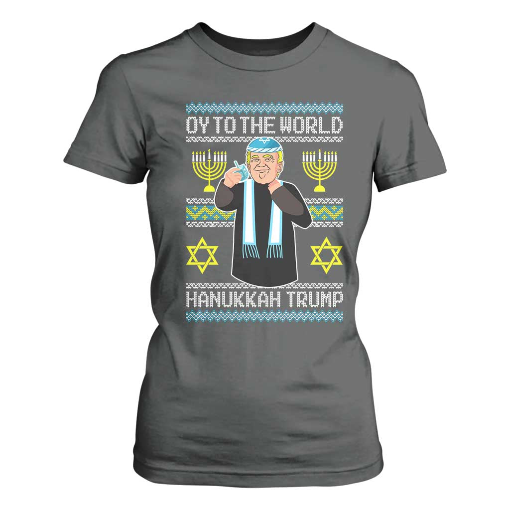 Funny Hanukkah Trump T Shirt For Women Oy To The World Menorah David Stars TS11 Dark Heather Print Your Wear