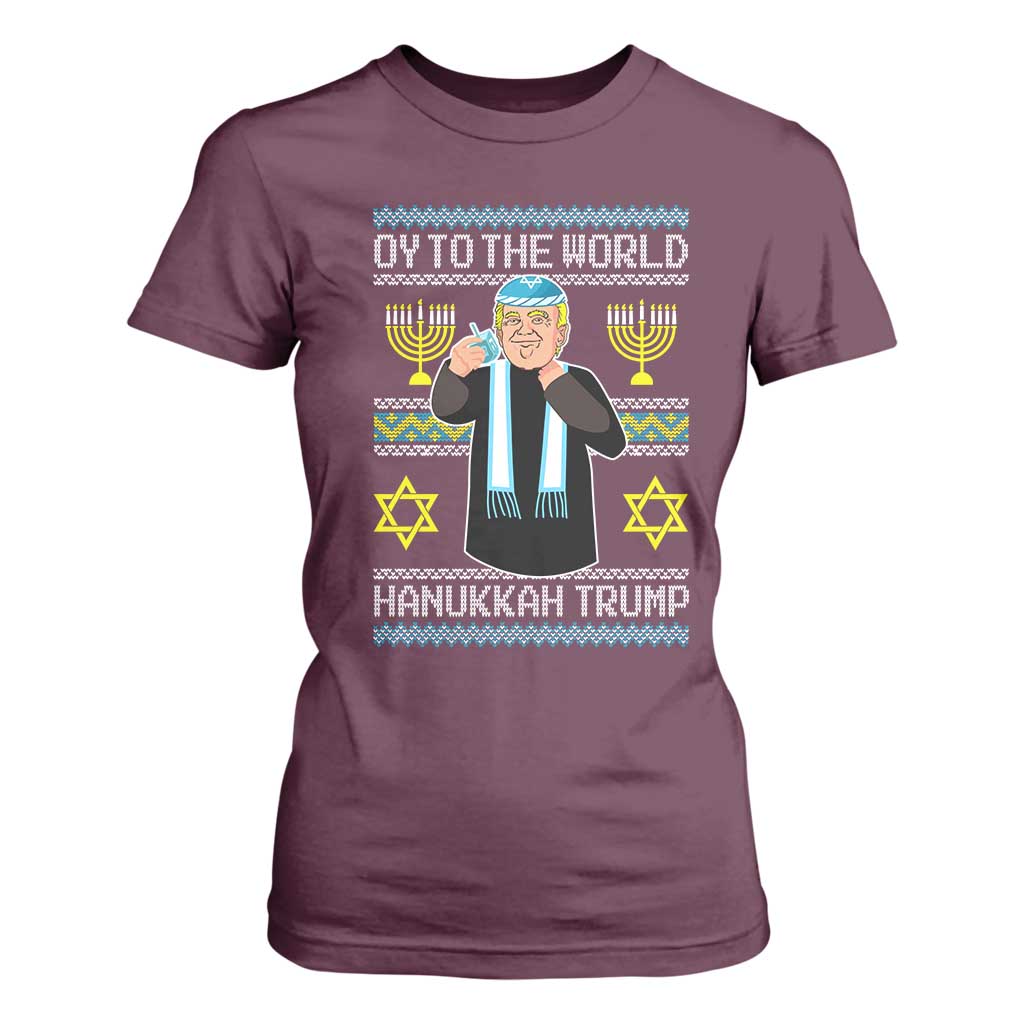 Funny Hanukkah Trump T Shirt For Women Oy To The World Menorah David Stars TS11 Maroon Print Your Wear