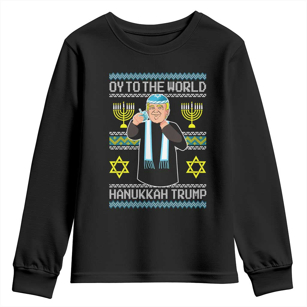 Funny Hanukkah Trump Youth Sweatshirt Oy To The World Menorah David Stars TS11 Black Print Your Wear