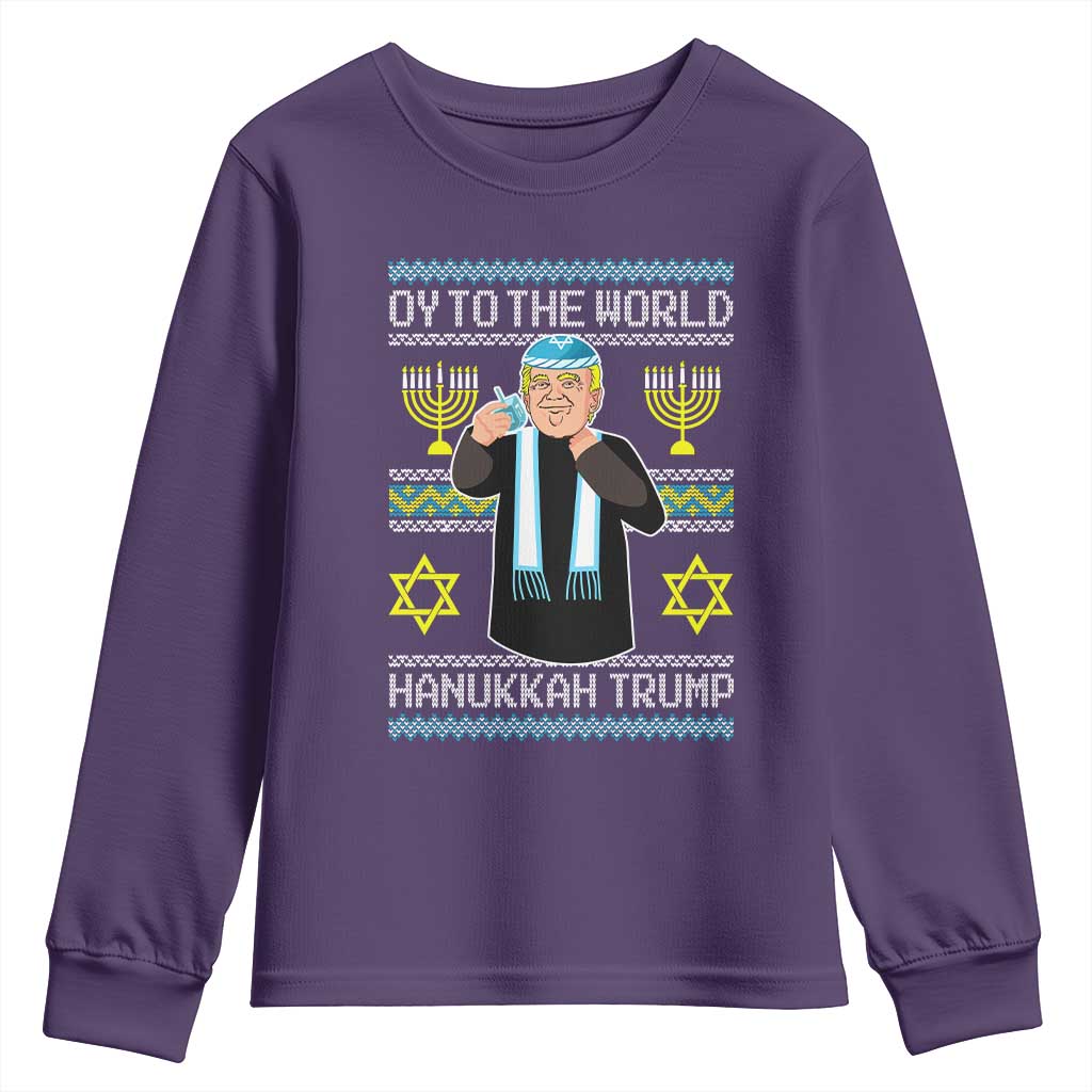 Funny Hanukkah Trump Youth Sweatshirt Oy To The World Menorah David Stars TS11 Purple Print Your Wear