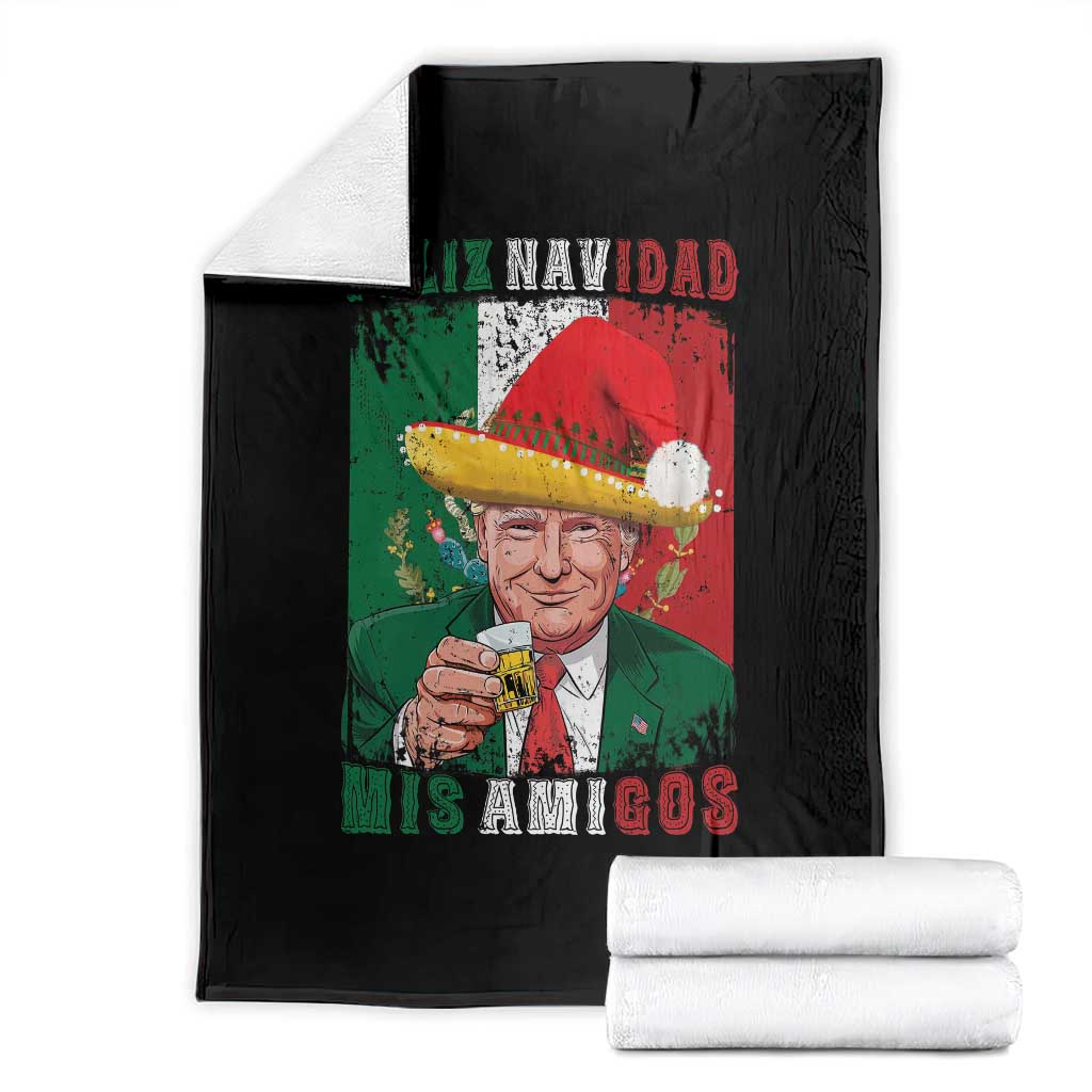 Christmas In Mexico Trump Throw Blanket Feliz Navidad Mis Amigos Santa Trump Tequila Shot TS11 Black Print Your Wear