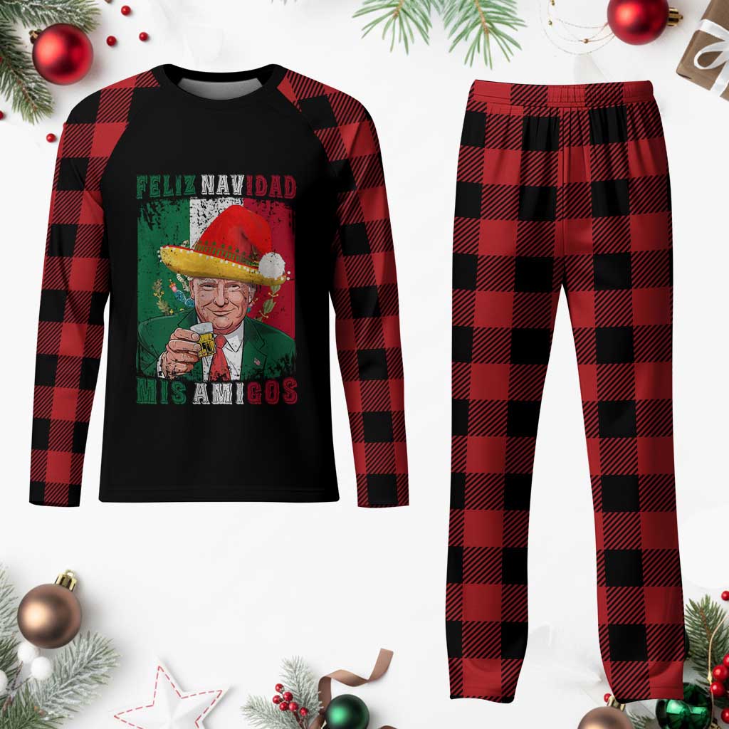 Christmas In Mexico Trump Plaid Pajama Set Feliz Navidad Mis Amigos Santa Trump Tequila Shot TS11 Buffalo Plaid Print Your Wear