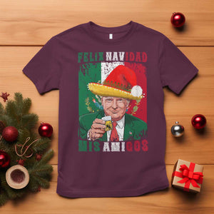 Christmas In Mexico Trump T Shirt Feliz Navidad Mis Amigos Santa Trump Tequila Shot TS11 Maroon Print Your Wear