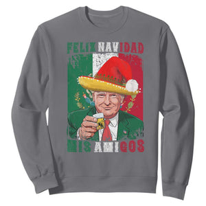 Christmas In Mexico Trump Sweatshirt Feliz Navidad Mis Amigos Santa Trump Tequila Shot TS11 Charcoal Print Your Wear