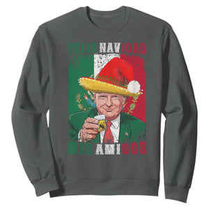 Christmas In Mexico Trump Sweatshirt Feliz Navidad Mis Amigos Santa Trump Tequila Shot TS11 Dark Heather Print Your Wear