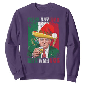 Christmas In Mexico Trump Sweatshirt Feliz Navidad Mis Amigos Santa Trump Tequila Shot TS11 Purple Print Your Wear
