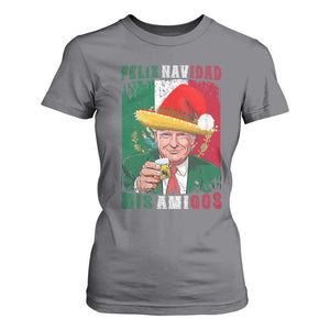 Christmas In Mexico Trump T Shirt For Women Feliz Navidad Mis Amigos Santa Trump Tequila Shot TS11 Charcoal Print Your Wear