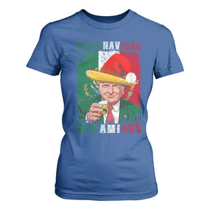 Christmas In Mexico Trump T Shirt For Women Feliz Navidad Mis Amigos Santa Trump Tequila Shot TS11 Royal Blue Print Your Wear