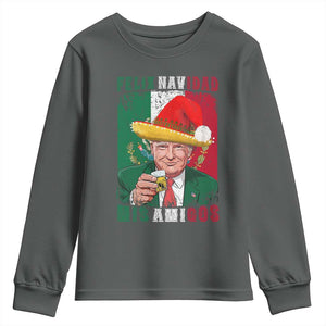 Christmas In Mexico Trump Youth Sweatshirt Feliz Navidad Mis Amigos Santa Trump Tequila Shot TS11 Dark Heather Print Your Wear