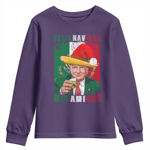 Christmas In Mexico Trump Youth Sweatshirt Feliz Navidad Mis Amigos Santa Trump Tequila Shot TS11 Purple Print Your Wear
