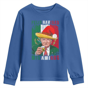Christmas In Mexico Trump Youth Sweatshirt Feliz Navidad Mis Amigos Santa Trump Tequila Shot TS11 Royal Blue Print Your Wear
