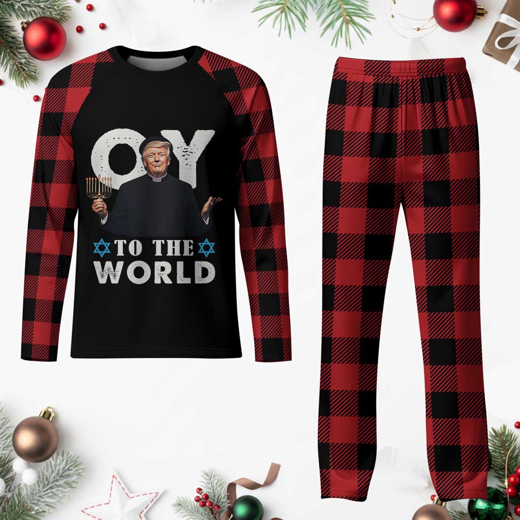 Funny Oy To The World Hanukkah Trump Plaid Pajama Set Menorah David Stars Chanukah Jewish TS11 Buffalo Plaid Print Your Wear