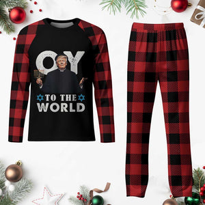 Funny Oy To The World Hanukkah Trump Plaid Pajama Set Menorah David Stars Chanukah Jewish TS11 Buffalo Plaid Print Your Wear