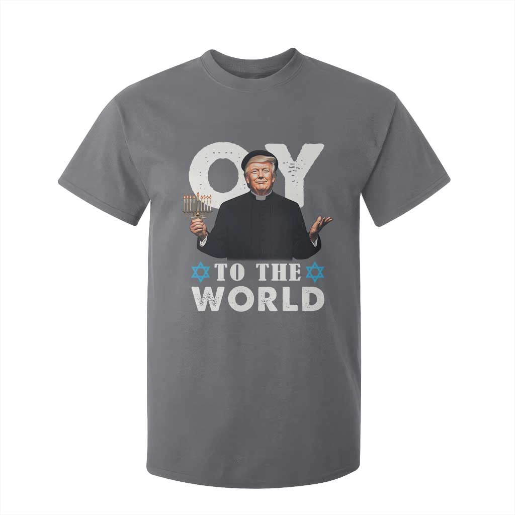 Funny Oy To The World Hanukkah Trump T Shirt For Kid Menorah David Stars Chanukah Jewish TS11 Charcoal Print Your Wear