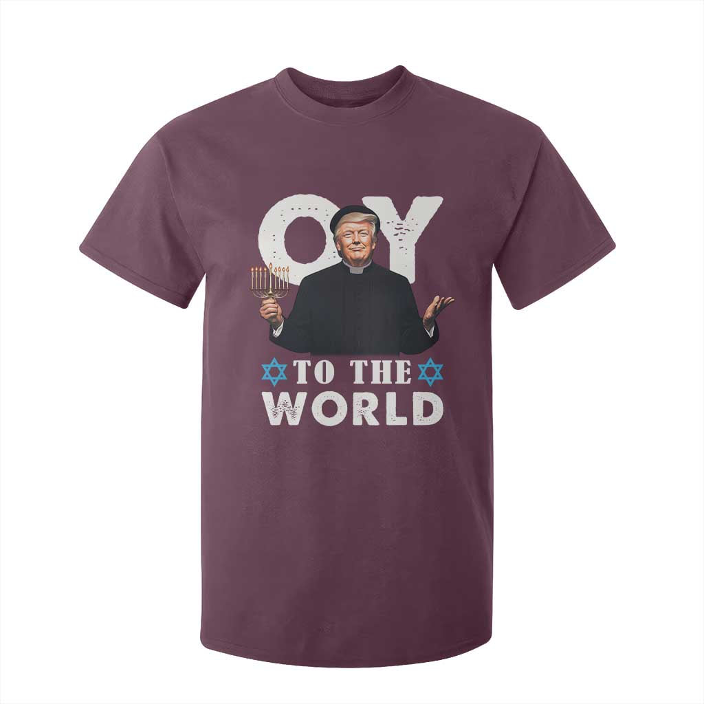 Funny Oy To The World Hanukkah Trump T Shirt For Kid Menorah David Stars Chanukah Jewish TS11 Maroon Print Your Wear