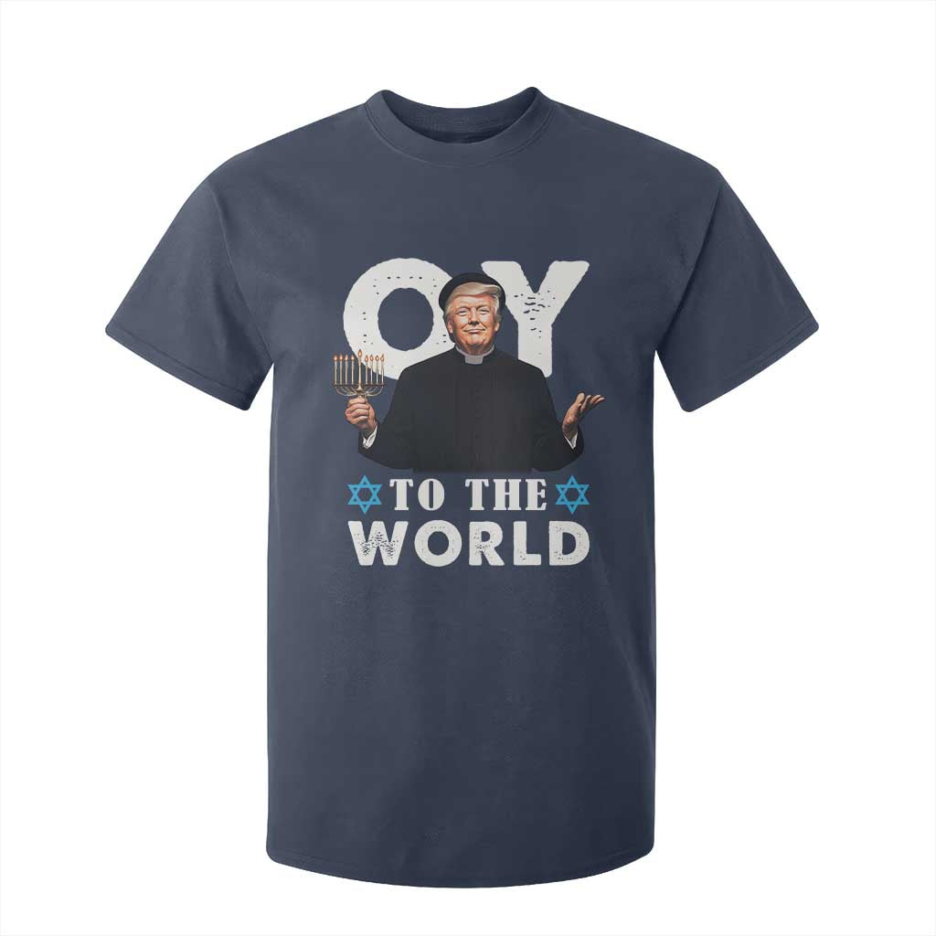 Funny Oy To The World Hanukkah Trump T Shirt For Kid Menorah David Stars Chanukah Jewish TS11 Navy Print Your Wear