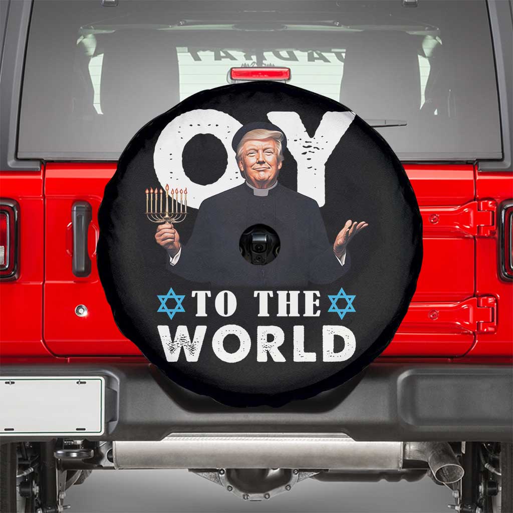Funny Oy To The World Hanukkah Trump Spare Tire Cover Menorah David Stars Chanukah Jewish TS11 Black Print Your Wear