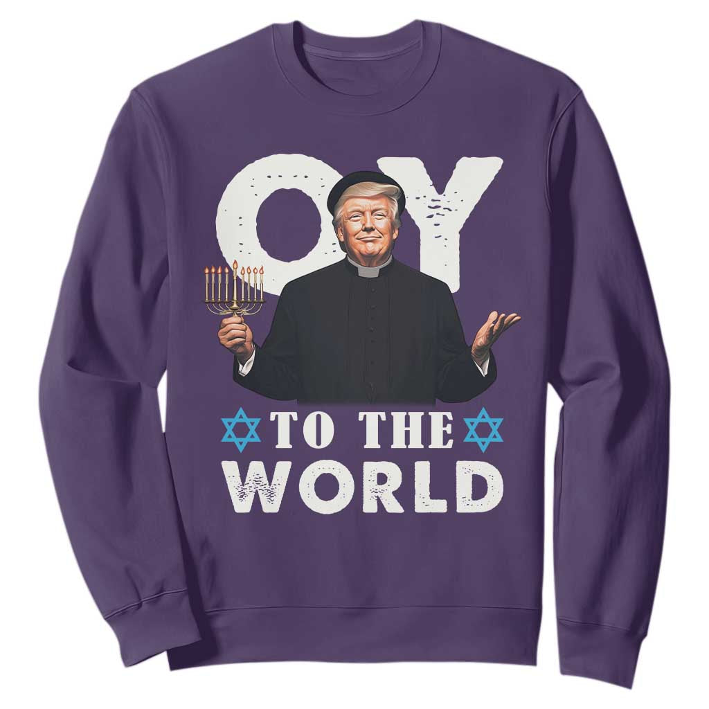 Funny Oy To The World Hanukkah Trump Sweatshirt Menorah David Stars Chanukah Jewish TS11 Purple Print Your Wear