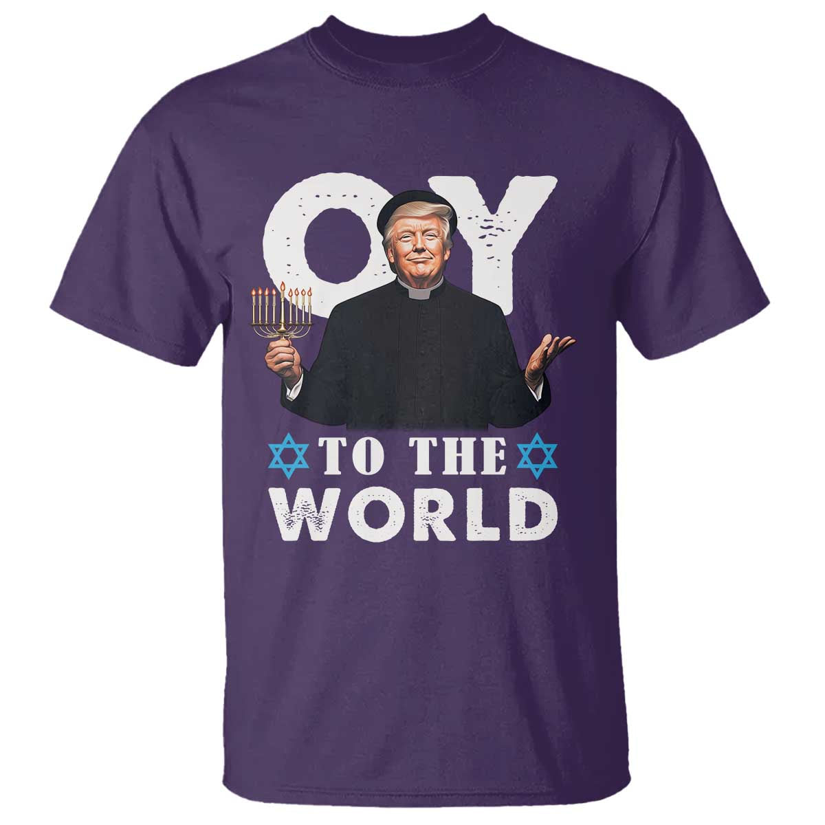 Funny Oy To The World Hanukkah Trump T Shirt Menorah David Stars Chanukah Jewish TS11 Purple Print Your Wear