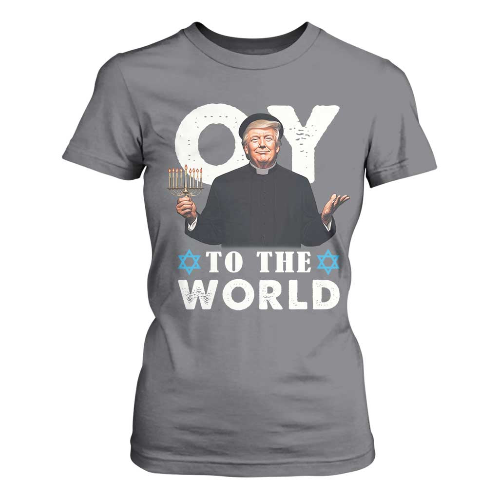 Funny Oy To The World Hanukkah Trump T Shirt For Women Menorah David Stars Chanukah Jewish TS11 Charcoal Print Your Wear