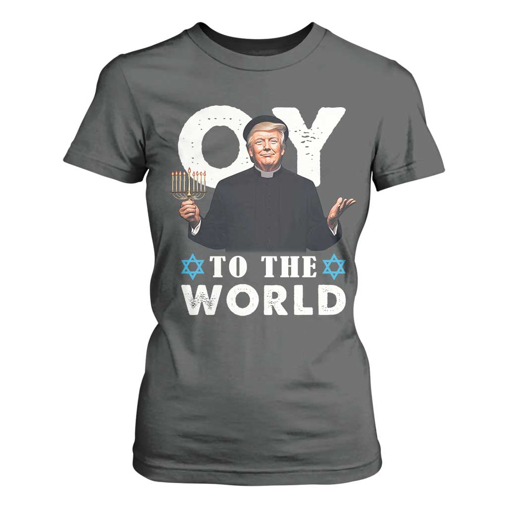 Funny Oy To The World Hanukkah Trump T Shirt For Women Menorah David Stars Chanukah Jewish TS11 Dark Heather Print Your Wear