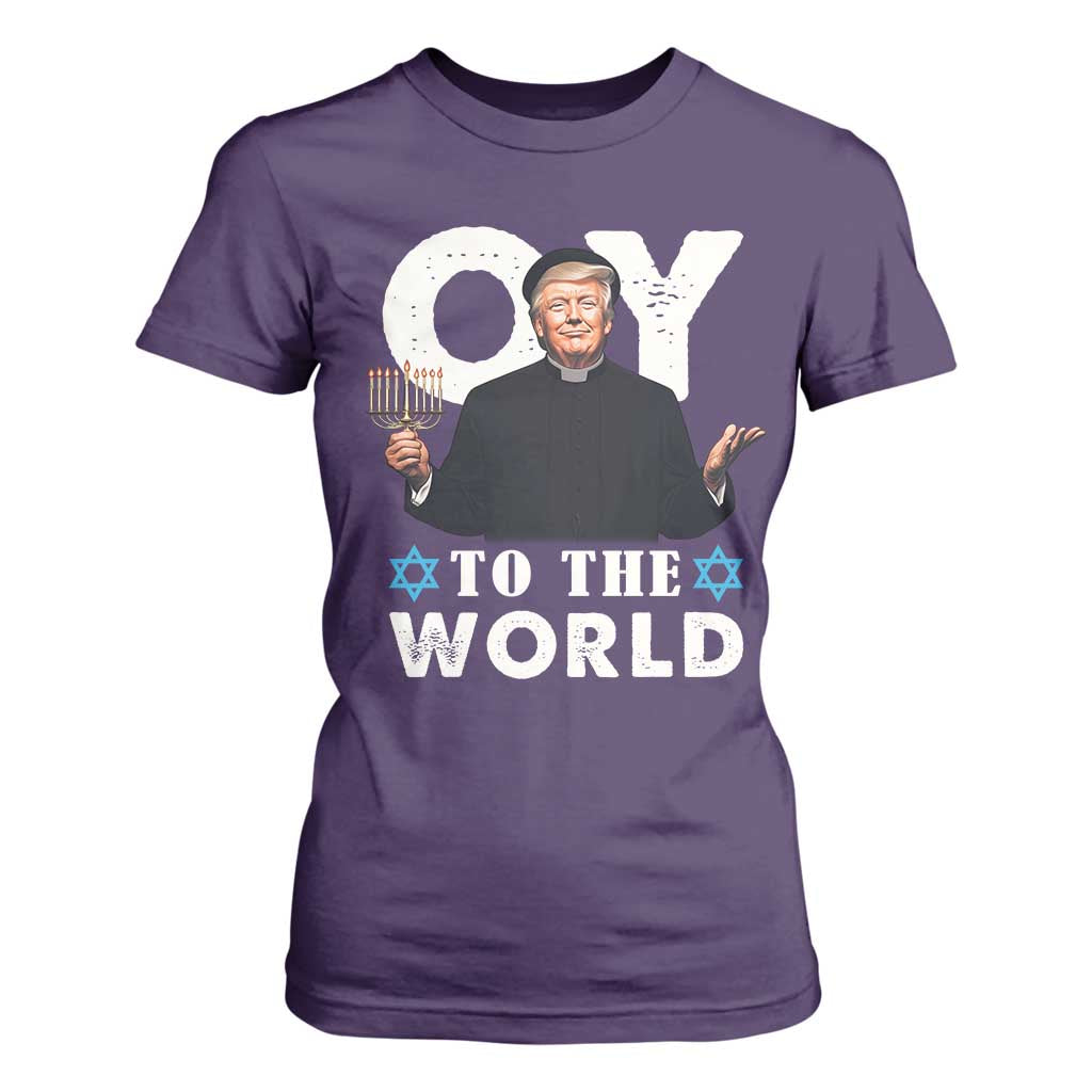 Funny Oy To The World Hanukkah Trump T Shirt For Women Menorah David Stars Chanukah Jewish TS11 Purple Print Your Wear