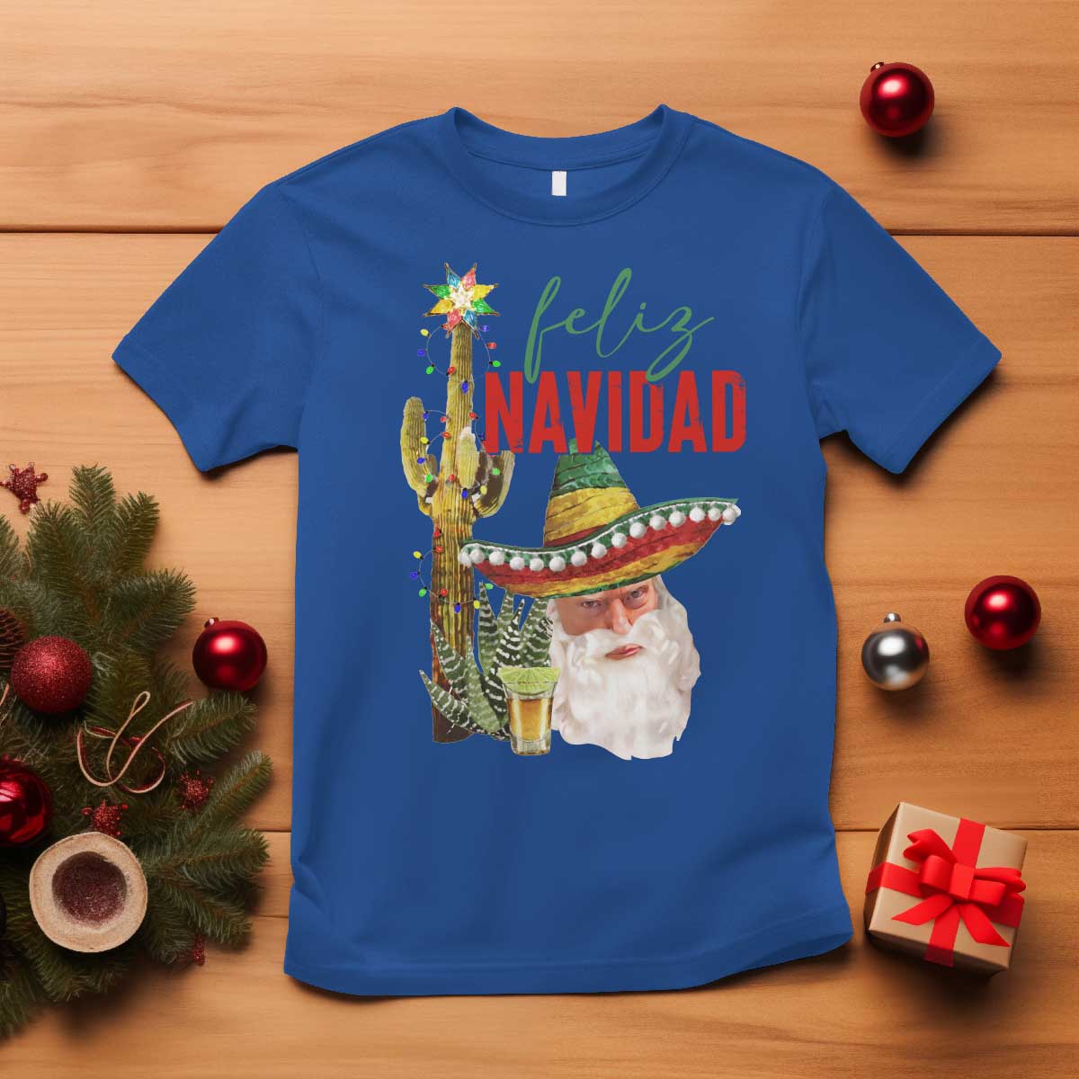 Funny Trump Mexico Christmas T Shirt Feliz Navidad Santa Sombrero Xmas Cactus TS11 Royal Blue Print Your Wear