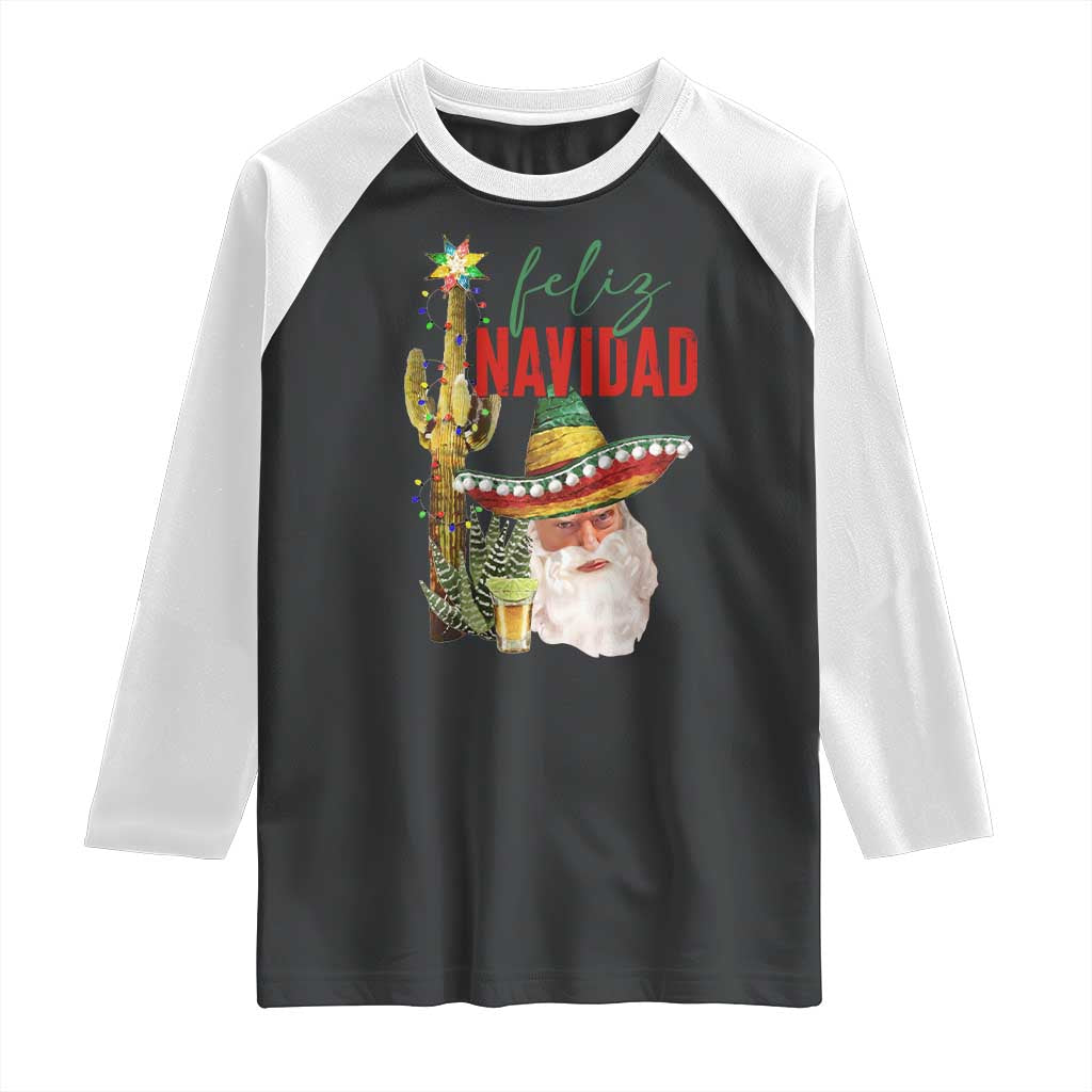 Funny Trump Mexico Christmas Raglan Shirt Feliz Navidad Santa Sombrero Xmas Cactus TS11 Black White Print Your Wear