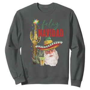 Funny Trump Mexico Christmas Sweatshirt Feliz Navidad Santa Sombrero Xmas Cactus TS11 Dark Heather Print Your Wear