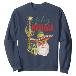 Funny Trump Mexico Christmas Sweatshirt Feliz Navidad Santa Sombrero Xmas Cactus TS11 Navy Print Your Wear