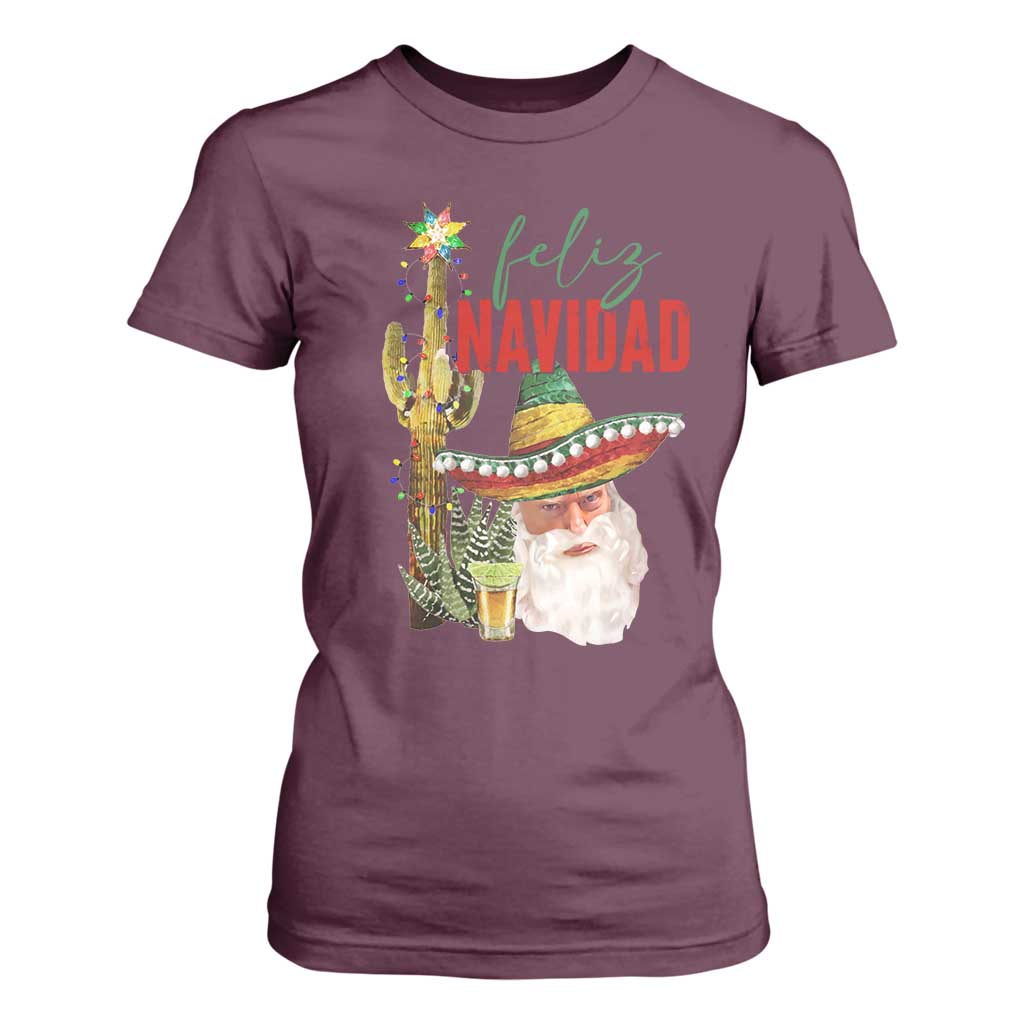 Funny Trump Mexico Christmas T Shirt For Women Feliz Navidad Santa Sombrero Xmas Cactus TS11 Maroon Print Your Wear