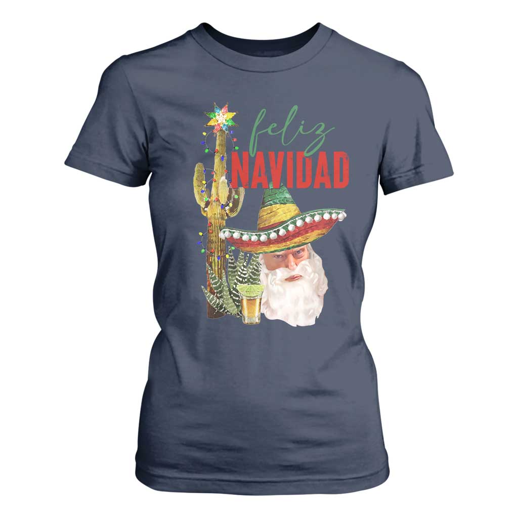 Funny Trump Mexico Christmas T Shirt For Women Feliz Navidad Santa Sombrero Xmas Cactus TS11 Navy Print Your Wear