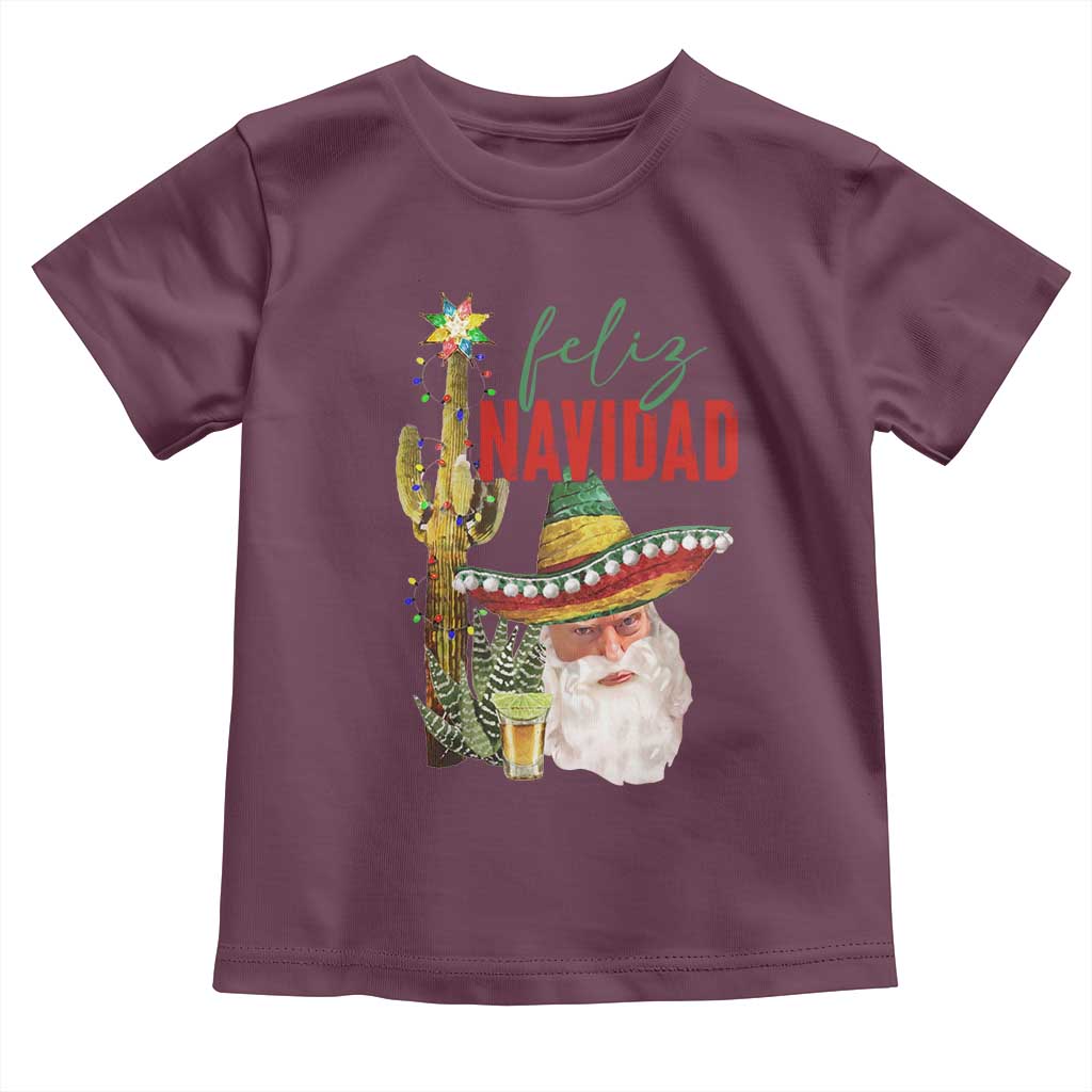 Funny Trump Mexico Christmas Toddler T Shirt Feliz Navidad Santa Sombrero Xmas Cactus TS11 Maroon Print Your Wear