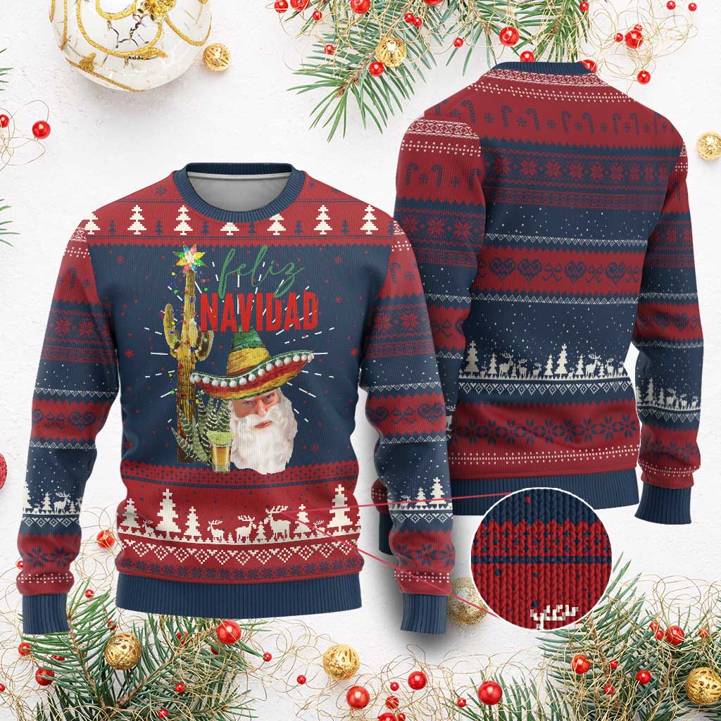 Funny Trump Mexico Xmas Ugly Christmas Sweater Feliz Navidad Santa Sombrero Xmas Cactus TS11 Burgundy Print Your Wear