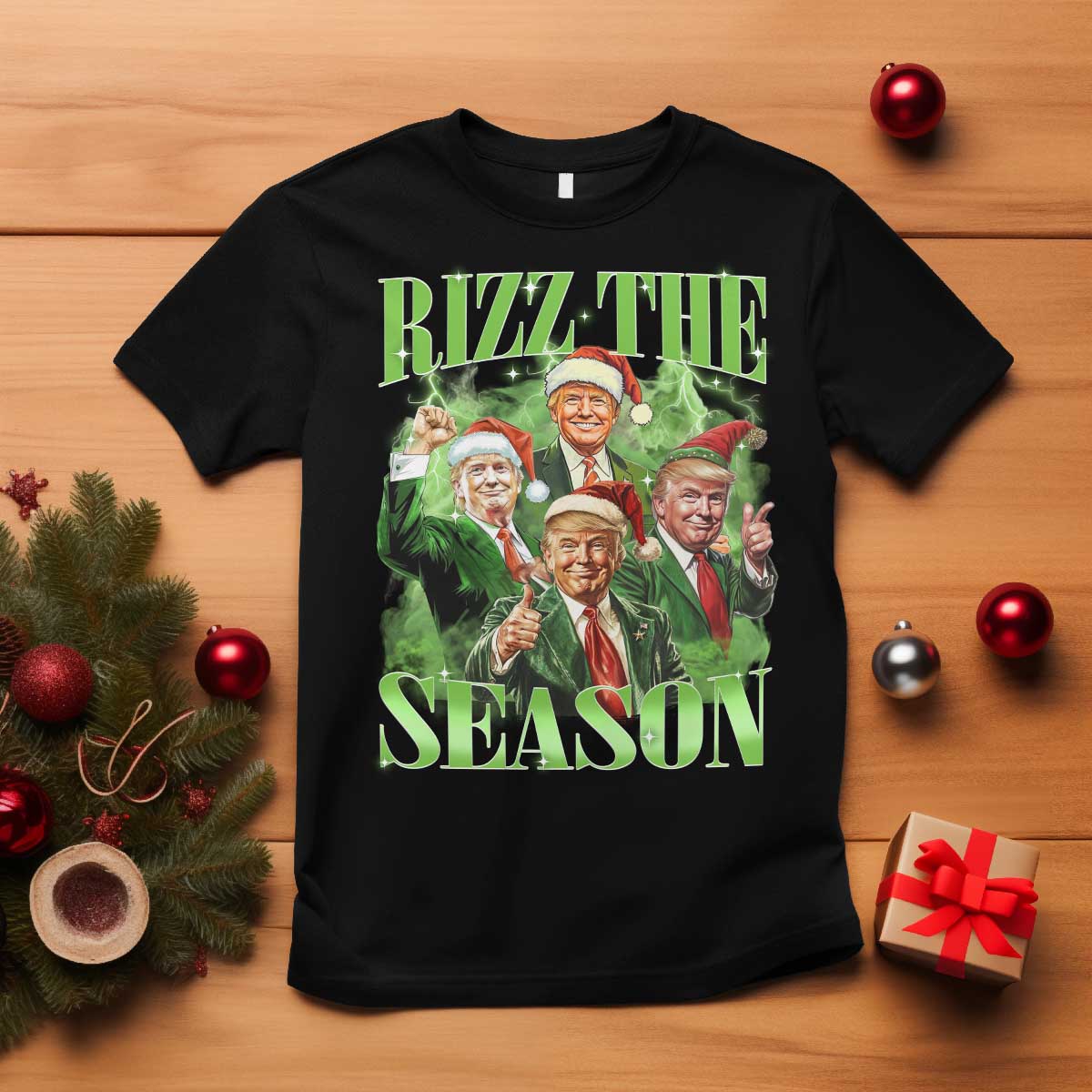 Funny Trump Christmas T Shirt Rizz The Season Santa Trump Elf 47th US President TS11 Black Print Your Wear