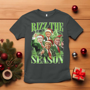 Funny Trump Christmas T Shirt Rizz The Season Santa Trump Elf 47th US President TS11 Dark Heather Print Your Wear