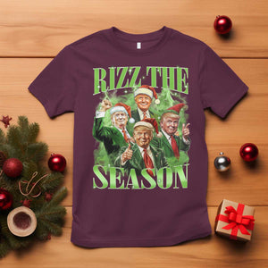 Funny Trump Christmas T Shirt Rizz The Season Santa Trump Elf 47th US President TS11 Maroon Print Your Wear