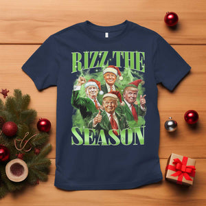 Funny Trump Christmas T Shirt Rizz The Season Santa Trump Elf 47th US President TS11 Navy Print Your Wear