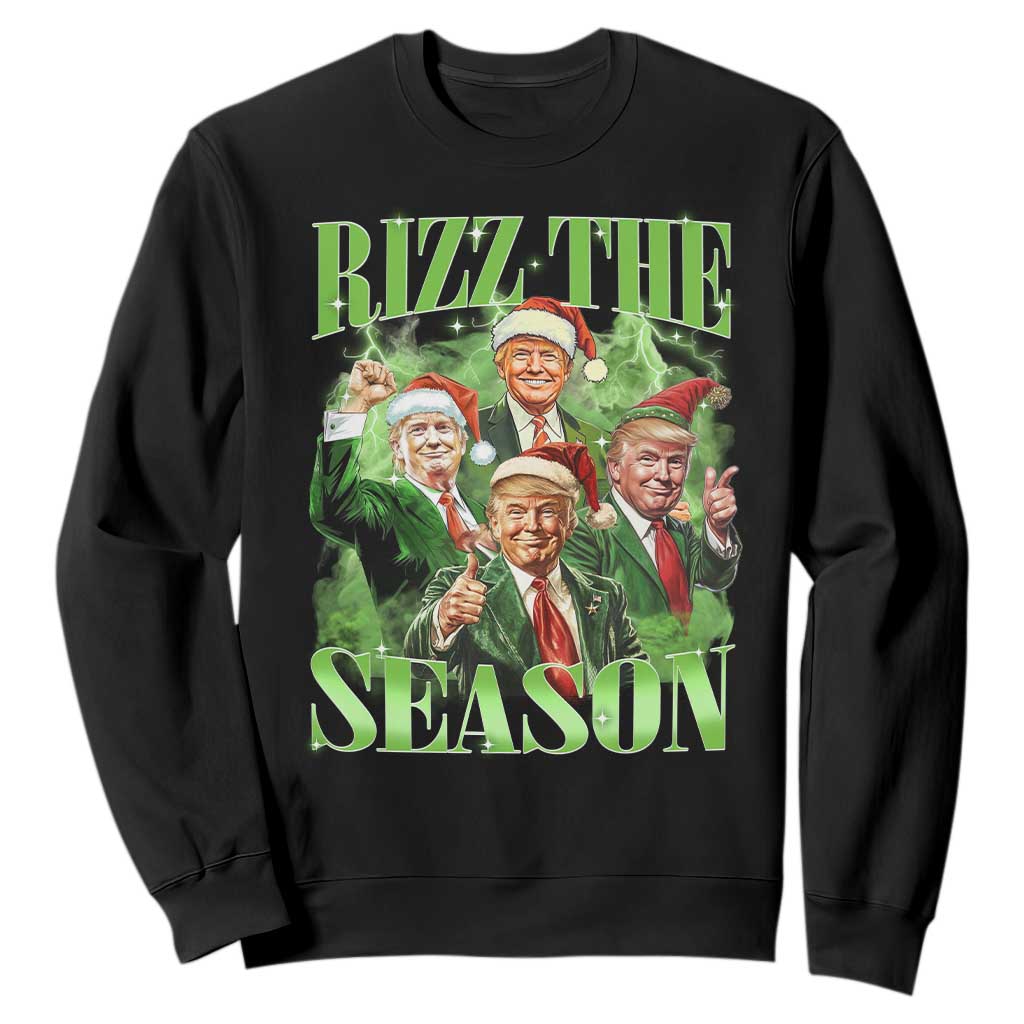 Funny Trump Christmas Sweatshirt Rizz The Season Santa Trump Elf 47th US President TS11 Black Print Your Wear