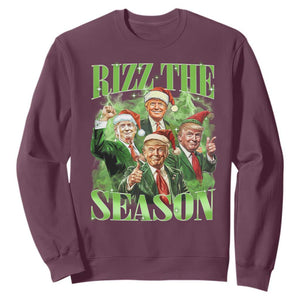 Funny Trump Christmas Sweatshirt Rizz The Season Santa Trump Elf 47th US President TS11 Maroon Print Your Wear