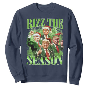 Funny Trump Christmas Sweatshirt Rizz The Season Santa Trump Elf 47th US President TS11 Navy Print Your Wear