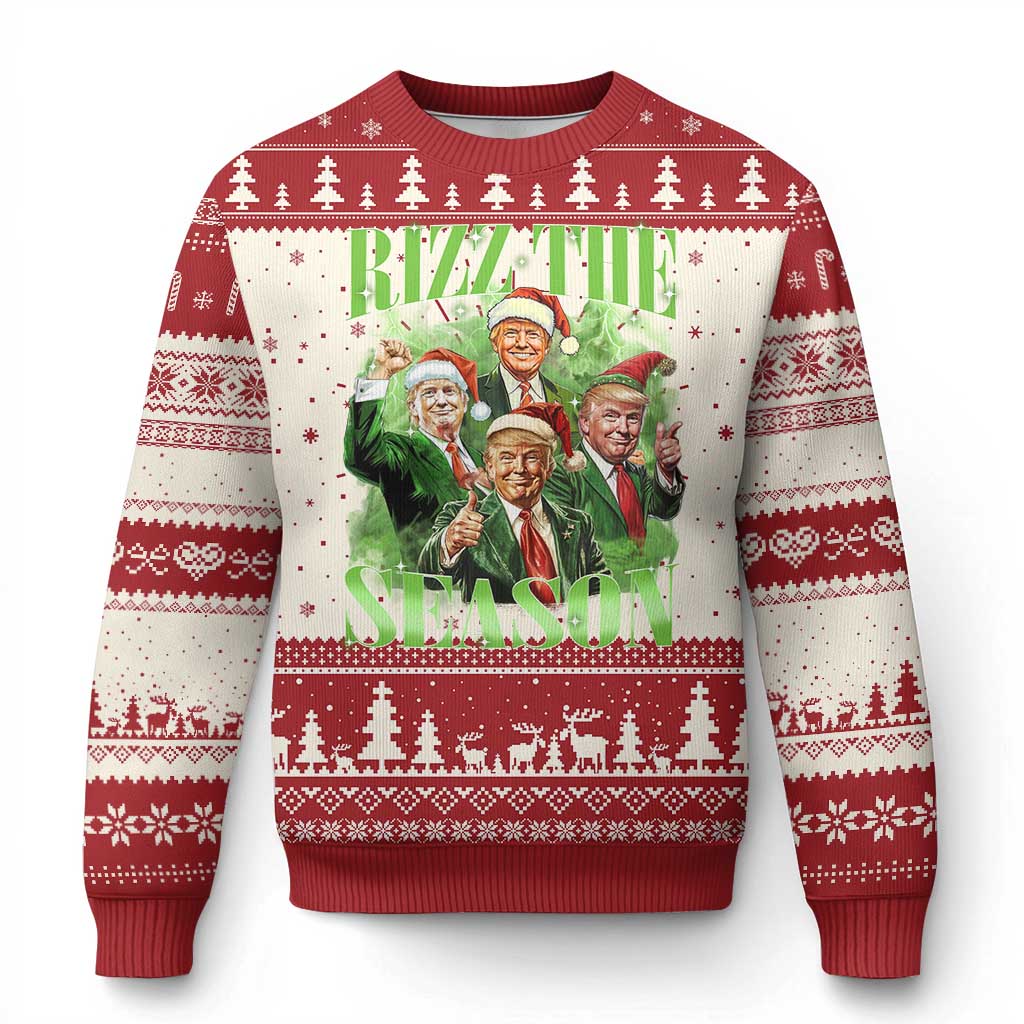 Funny Trump Xmas Ugly Christmas Sweater Rizz The Season Santa Trump Elf 47th US President TS11 Red Print Your Wear