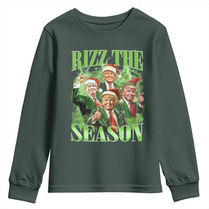 Funny Trump Christmas Youth Sweatshirt Rizz The Season Santa Trump Elf 47th US President TS11 Dark Forest Green Print Your Wear