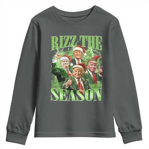 Funny Trump Christmas Youth Sweatshirt Rizz The Season Santa Trump Elf 47th US President TS11 Dark Heather Print Your Wear