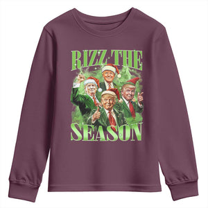 Funny Trump Christmas Youth Sweatshirt Rizz The Season Santa Trump Elf 47th US President TS11 Maroon Print Your Wear