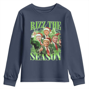 Funny Trump Christmas Youth Sweatshirt Rizz The Season Santa Trump Elf 47th US President TS11 Navy Print Your Wear