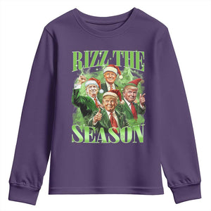 Funny Trump Christmas Youth Sweatshirt Rizz The Season Santa Trump Elf 47th US President TS11 Purple Print Your Wear