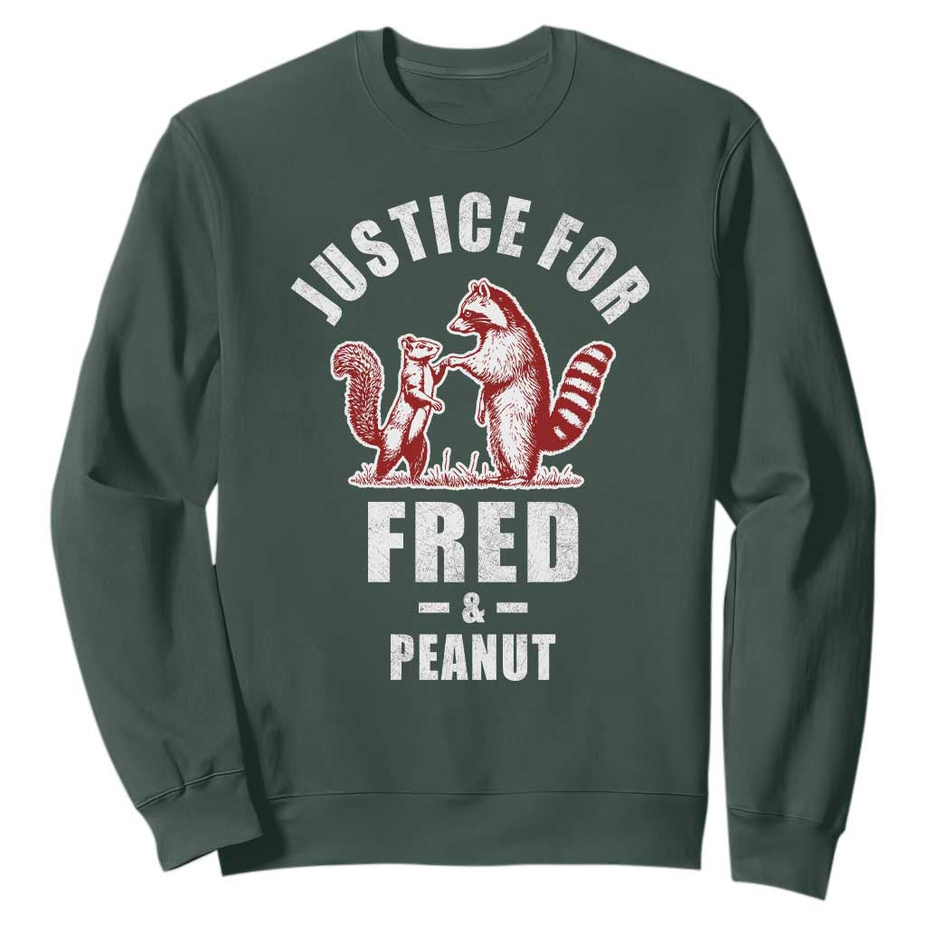 Justice For Fred And Peanut Sweatshirt Racoon Squirrel TS11 Dark Forest Green Print Your Wear